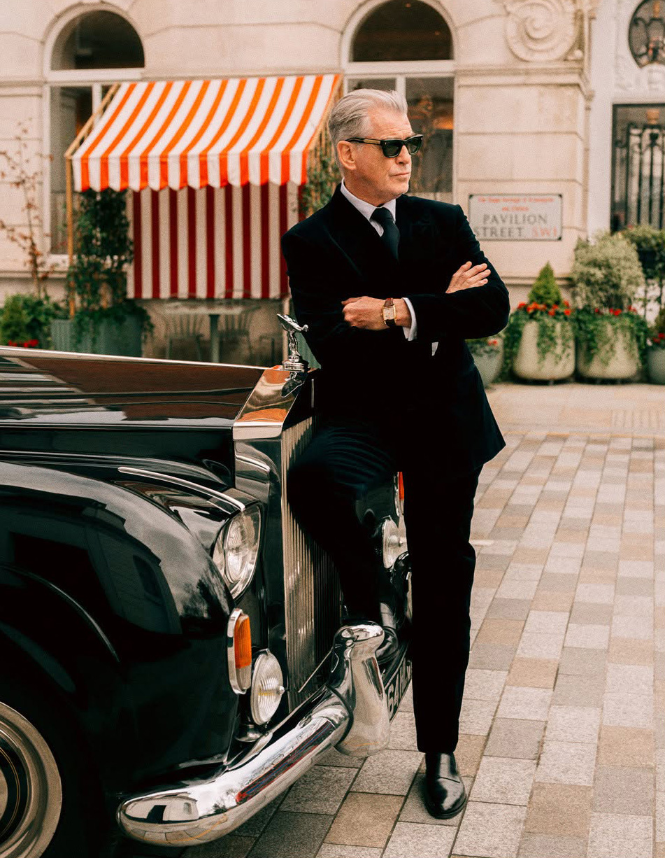 Pierce Brosnan Arena Homme+ cover Jacques Marie Mage Lockheed watch